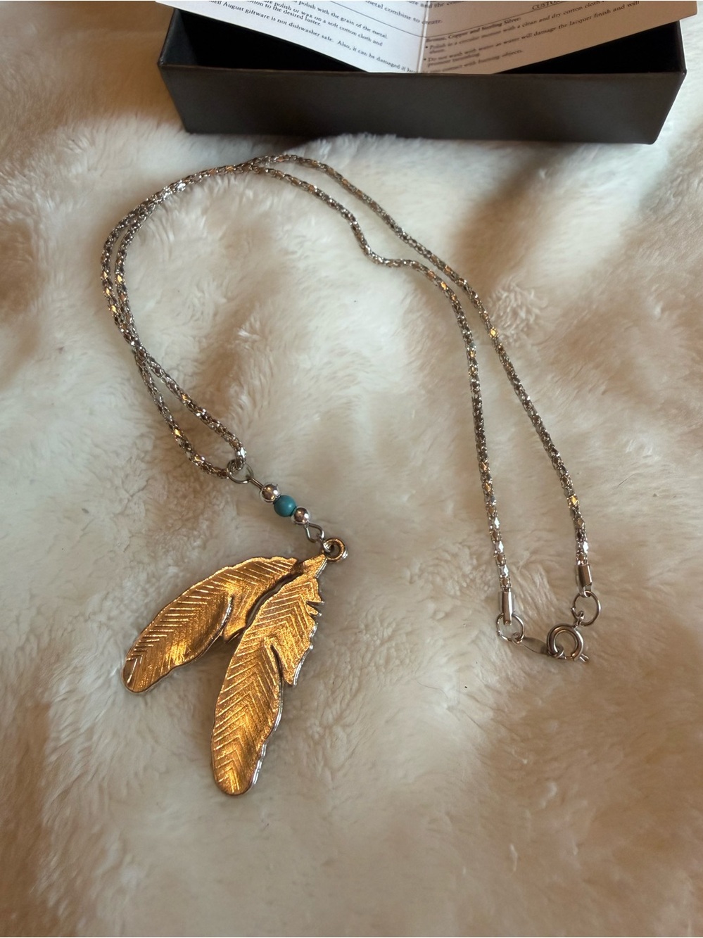 Wendell August Forge Double Feather Necklace Crafted from Pewter.